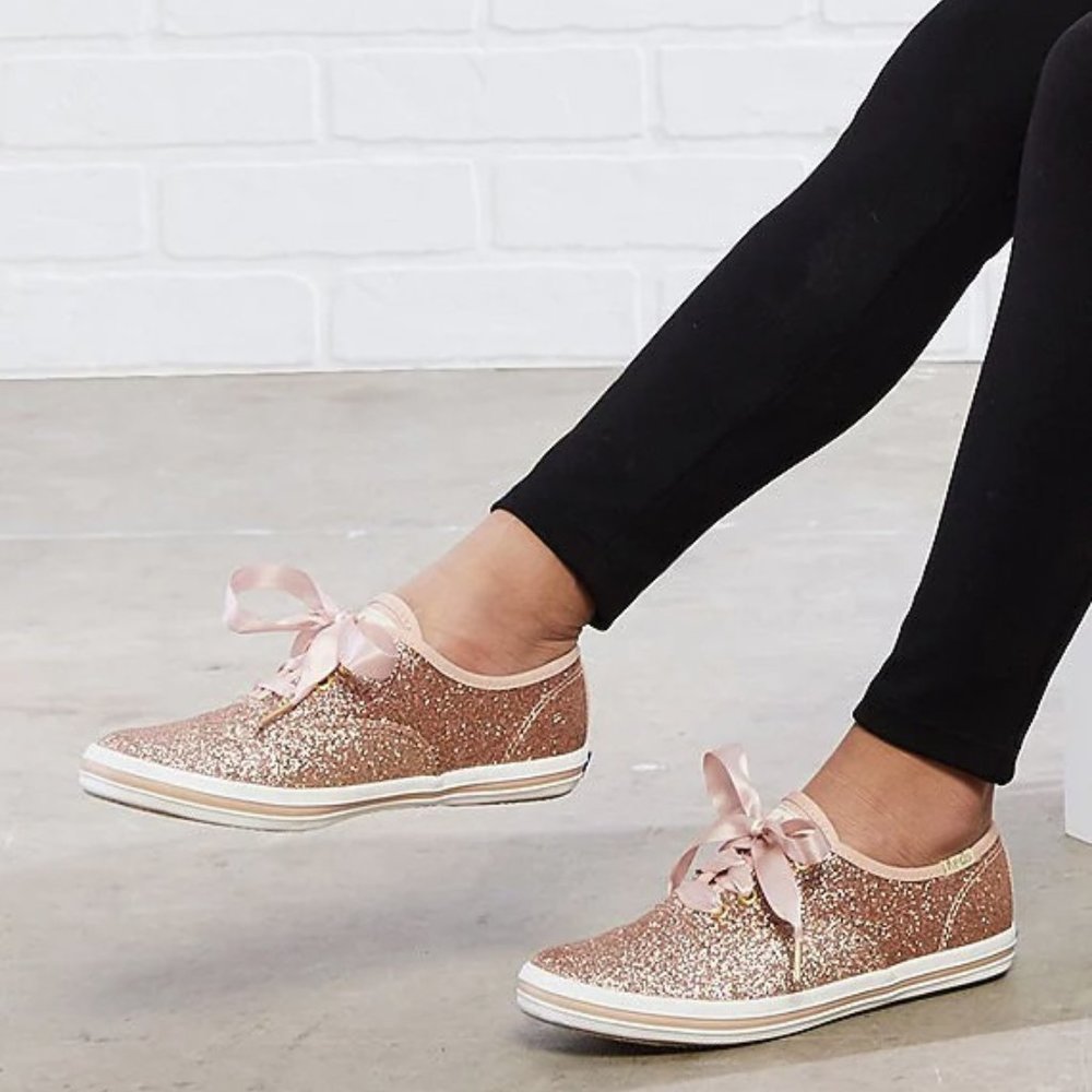 NEW Keds x Kate Spade Sizes 5.5, 6 Youth Girls Glitter Sneakers - Rose Gold - Picture 5 of 5